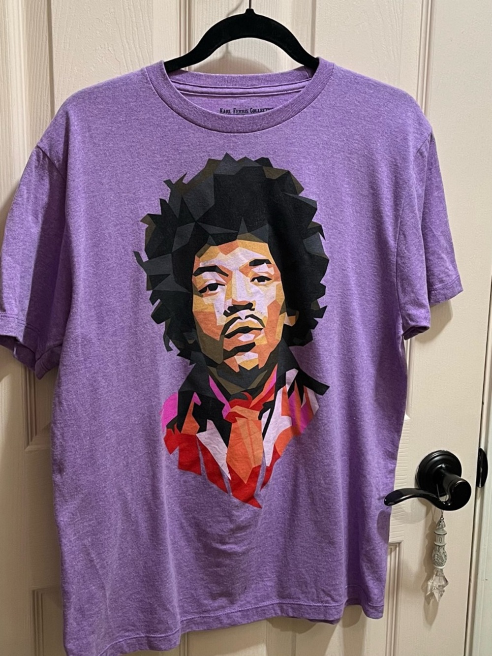Purple Graphic Men’s T-Shirt with Abstract Portrait of Jimi Hendrix.